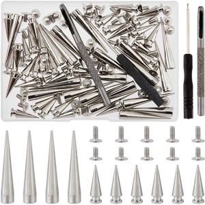 50 Sets Long Punk Spikes en Studs voor Kleding - Grote Leer Rivets - Screwback Studs met Schroevendraaier en Gat - Zilveren Kegel Spikes voor Cosplay Kleding Schoenen Riemen