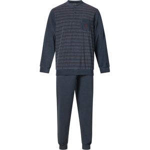 Gentlemen - warme heren badstof pyjama 114261 - knoophals - donkerblauw - maat XL