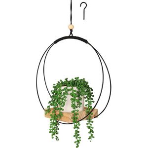 Decoratieve Macrame Plantenhanger met Houten Plank - Hangend Plantenstandaard - Ideaal voor Bloempotten en Decoratie