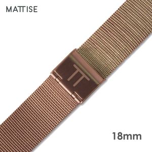 MATTISE Rosé Goud Unisex Verwisselbaar Horlogebandje van Gewoven Staal — 18 mm aanzetmaat — Rosé Gouden Horlogeband Horlogebandjes — 18 mm Horloge bandje