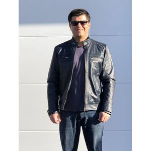 Dera Dore - Heren Leren Jas - Echt en Origineel Schapenleer - Luxe en Stijlvol Jas - Donker Blauw - XL