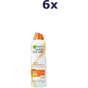 Garnier Ambre Solaire Dry Protect Zonnebrandspray SPF 20 - 6 x 200 ml - Zonder Alcohol -  Voordeelverpakking