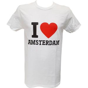 T-shirt I Love Amsterdam - wit - maat M