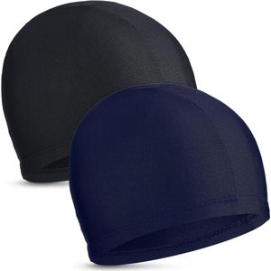 2 stuks elastische badmutsen comfortabele stoffen zwemmuts lichtgewicht badmutsen voor vrouwen mannen kinderen tijdens het zwemmen - Zwart Marineblauw