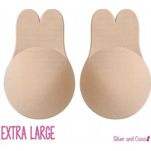 SilverAndCoco® - Push up Plak BH Bunny herbruikbaar / Zelfklevende Invisible tepelplakkers / Onzichtbare Siliconen Tepel bedekkers Konijn BH Pads Silicone Nipple cover Strapless boob lift - Nude / Beige - Maat Extra Large XL