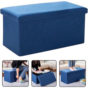 Opbergkist | Opvouwbaar | Zitkist | Zitbank Met Opbergruimte | Kist Met Deksel | Ruimtebesparend | Zitbank | Opvouwbare Poef | Opbergdoos | Slaapkamer | Hal | Blauw | 76 x 38 x 38 cm