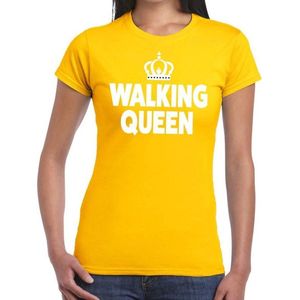 Walking Queen t-shirt geel dames - feest shirts dames - wandel/avondvierdaagse kleding L