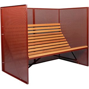 Weltevree | Patio Bench High | Tuinbank met Privacy, Buitenbank | Stalen Frame & Eucalyptus Houten Zitting | Weerbestendig | Rood RAL 3009