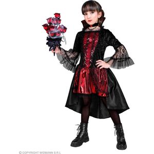 Widmann - Vampier & Dracula Kostuum - Bloeddorstige Vampier Hertogin Bloedtand - Meisje - Rood, Zwart - Maat 158 - Halloween - Verkleedkleding