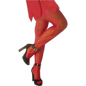 Duivels Panty - Rood met vlammen - Verkleedkleding - Carnaval - One Size