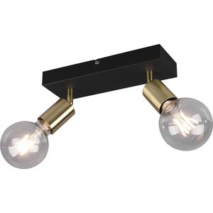 LED Plafondspot - Torna Zuncka - E27 Fitting - 2-lichts - Rechthoek - Mat Zwart/Goud - Aluminium