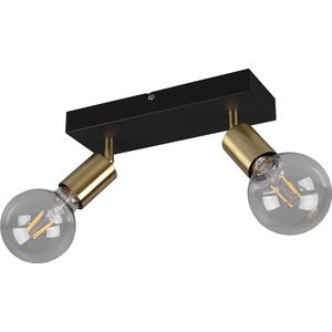 LED Plafondspot - Torna Zuncka - E27 Fitting - 2-lichts - Rechthoek - Mat Zwart/Goud - Aluminium