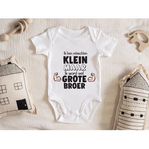 Hospitrix Baby Rompertje met Tekst ""Ik ben misschien klein maar ik word wel grote broer"" | Korte Mouw | Cadeau voor Zwangerschap | Bekendmaking | Aankondiging | Grote Broer |