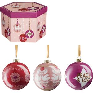 House of Seasons Cadeau Set Kerstballen Peace & Love - 14 Stuks - Ø7,5 cm - Onbreekbaar - Roze