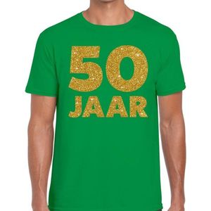 50 Jaar goud glitter verjaardag t-shirt groen heren - heren shirt 50 Jaar - Abraham kleding M