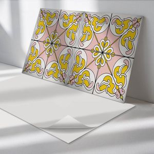 Wallfluent Vinyl Wandpaneel - Bloemenpatroon in tegels Zelfklevend Wandpaneel - 120 cm x 60 cm - Geel PVC wandpaneel - Set van 1 - Rechthoekig Wandbekleding Vinyl - Texturen Wandpaneel - PVC Muurpaneel - Wandpaneel Keuken en Badkamer