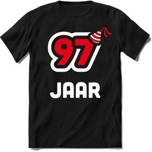 97 Jaar Feest kado T-Shirt Heren / Dames - Perfect Verjaardag Cadeau Shirt - Wit / Rood - Maat 9XL