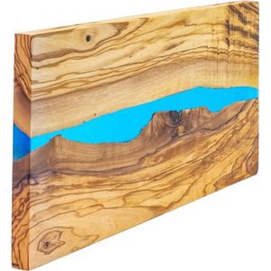 Snijplank hout - olijfhout - houten snijplank - 38x18x1.5 cm - borrelplank - snijplankenset - Ideaal voor het serveren van vleeswaren - Keukensnijplank (Blauw)
