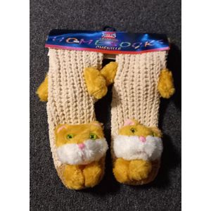 Anti-slip slofsok met poes - Homesock - huissokken - lichtbruin - 31/34