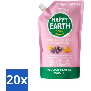 Happy Earth – Handzeep Navulling – 100% Natuurlijk Lavender Ylang – 600 ml - Bulkverpakking - 20 stuks