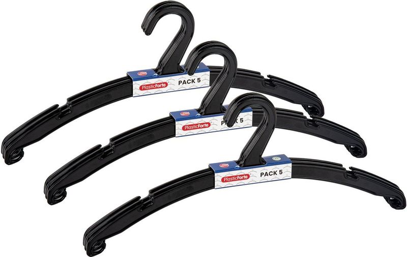 Plasticforte - Kledinghangers - Zwart - 15x - Kunststof - 42 x 18 cm