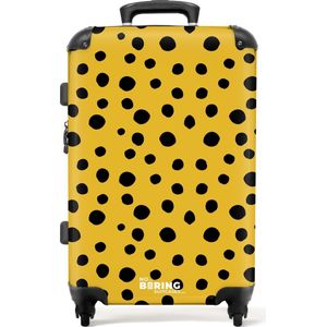 NoBoringSuitcases.com® - Koffer groot - Rolkoffer lichtgewicht - Zwarte stippen op gele achtergrond - Reiskoffer met 4 wielen - Grote trolley XL - 20 kg bagage