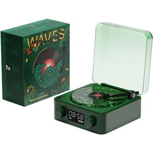 Oplichtend ontwerp Waves vinylspeler met Bluetooth-compatibiliteit - 2024 nieuw model - Aqua Bluetooth-luidspreker - TF/AUX-modi - Perfecte audio-platenspeler voor thuis (kerst)
