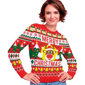 Fiestas Guirca - Dames kersttrui merry xmas - maat L - rood - 1 stuks