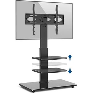 TV vloerstandaard TV standaard met 3 planken voor 32-70 inch plat gebogen TV televisiestandaard TV standaard hoogte verstelbaar draaibaar max. VESA 400x400 mm tot 50 kg