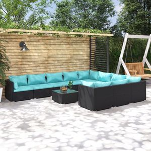 vidaXL-11-delige-Loungeset-met-kussens-poly-rattan-zwart