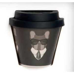 Quy Cup - 90ml Ecologische Reis Beker - Espressobeker “Karl” met Zwarte Siliconen deksel