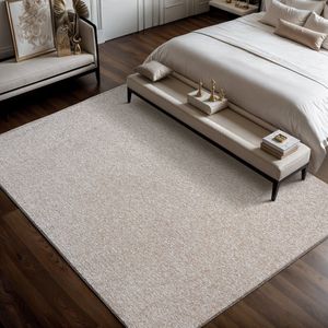 Lora Plus Laagpolig Effen Vloerkleed - Geweven Design - Beige Creme- 140x200 CM