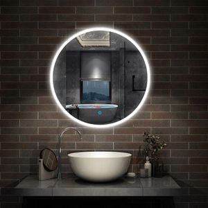 LED Ronde Badkamerspiegel - Diameter 70cm - Randloze Smalle Rondom Licht Baan - Enkele Touch Sensor Schakelaar - Anti-condens - Wit