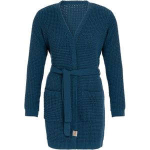 Knit Factory Robin Gebreide Dames Vest - Grof gebreide cardigan - Donkerblauw Damesvest - Middellang vest reikend tot boven de knie - Petrol - 36/38 - Met steekzakken