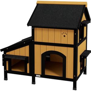 Kattenhuis - Voor buiten - Kattenhok - Kattenkooi - Bench - Ren - 1 verdieping - duurzaam - Zwart