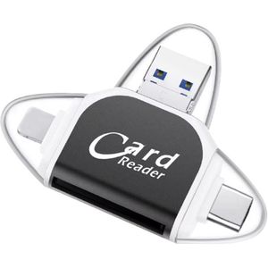 Vyzio - 4-in-1 SD Kaart Lezer - SD Kaartlezer - Micro SD Kaart Lezer - SD Card Reader - USB - USB-C - Micro USB - Lightning - DATKOPRO