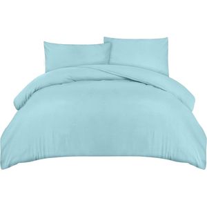 Beddengoed 200 x 200 set - microvezel dekbedovertrek 200 x 200 cm + 2 kussenslopen 50 x 75 cm - Spa blauw