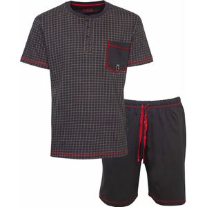 MEQ Heren Shortama - Ruit Dessin - Pyjama Set - Grijs - Maat XXL