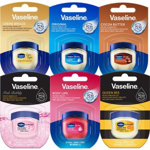 Vaseline Lip Therapy | Feuchtigkeitsspendender Lippenbalsam 6er Set| Rosy, Crème Brûlée, Original, Cocoa Butter, Queen Bee und Pink Bubbly, 6 x 7g (Lippenbalsam 6er Set)