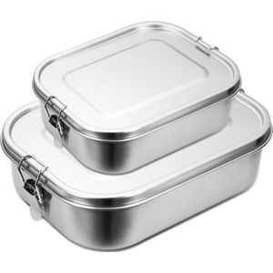800+1200ml Lunchbox RVS Take a Break Broodtrommel - incl. divider - Roestvrij Staal - Brooddoos met Losse Compartimenten - Bento Box -lunchbox thermische container
