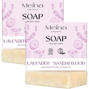 Meina Organics Lavendel & Sandelhout Zeep – Duo Pack 2x100g – Voor Droge Huid – Hydrateert & Verzacht – Vegan, Handgemaakt & Palmolievrij