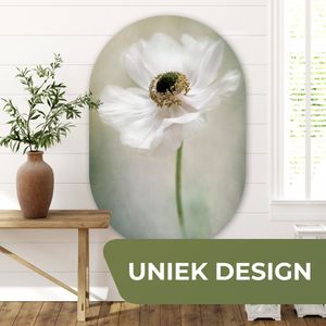 Bloemen - Natuur - Anemoon - Wit Kunststof plaat (5mm dik) - Ovale spiegel vorm op kunststof