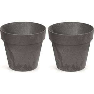 Prosperplast Bloempot/plantenpot - 3x - betonlook - antraciet - kunststof - Dia 25 cm - buiten/binnen
