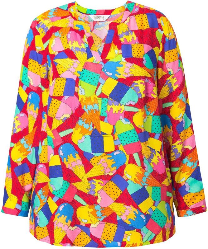 Angel of Style Angel of Style - Dames - Tuniek kleurig ijsmotief lange mouw - Neonrood - Maat 42