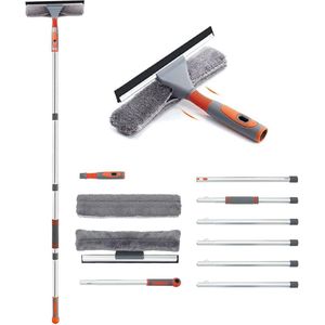 Professionele Ramenwasser Set - Ramenreiniger met 2 Microvezeldoeken - Vouwbare Afsluiting - Ruitenwisser met Verwijderbare Roestvrijstalen Handgreep - Lengte tot 254 cm - Voor Raamreiniging
