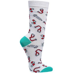 Sokken | grappige sokken dames | grappige sokken heren | happy socks printjes | thema geneeskunde | maat 36-41 | per 2 paar | kleur wit blauw