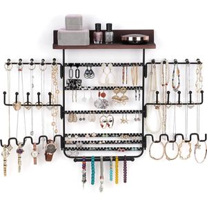 Sieradenhouder voor aan de muur, sieradenstandaard hangend met 6 x draaibare kettinghouders, sieradenwandhouder voor halskettingen, oorbellen, armbanden, ringen, draaibaar opbergen van