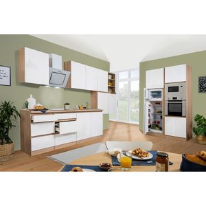 Goedkope keuken 435  cm - complete keuken met apparatuur Lorena  - Eiken/Wit mat - soft close - keramische kookplaat  - afzuigkap - oven - magnetron  - spoelbak