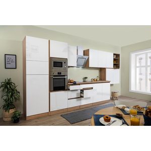 Goedkope keuken 435  cm - complete keuken met apparatuur Lorena  - Eiken/Wit mat - soft close - keramische kookplaat  - afzuigkap - oven - magnetron  - spoelbak