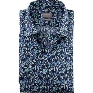 OLYMP Luxor comfort fit overhemd - korte mouw - popeline - lichtgroen dessin - Strijkvrij - Boordmaat: 40